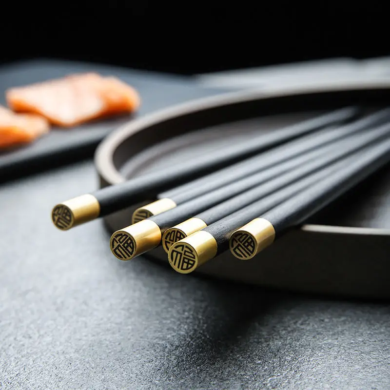 Chinese High-end Ebony Chopsticks Brass Household Chopsticks No Paint, No Wax, Non-slip Wooden Box Portable Set Tableware