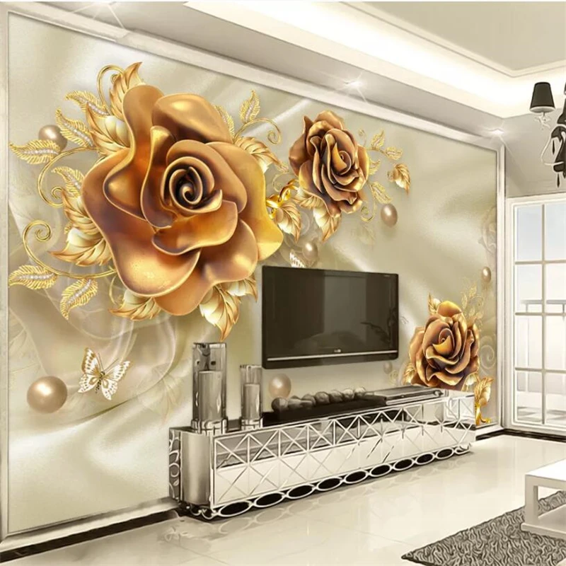 

beibehang Custom wallpaper 3d luxury gold jewelry flower silk jewelry TV background wall 5d mural living room 8d papel de parede