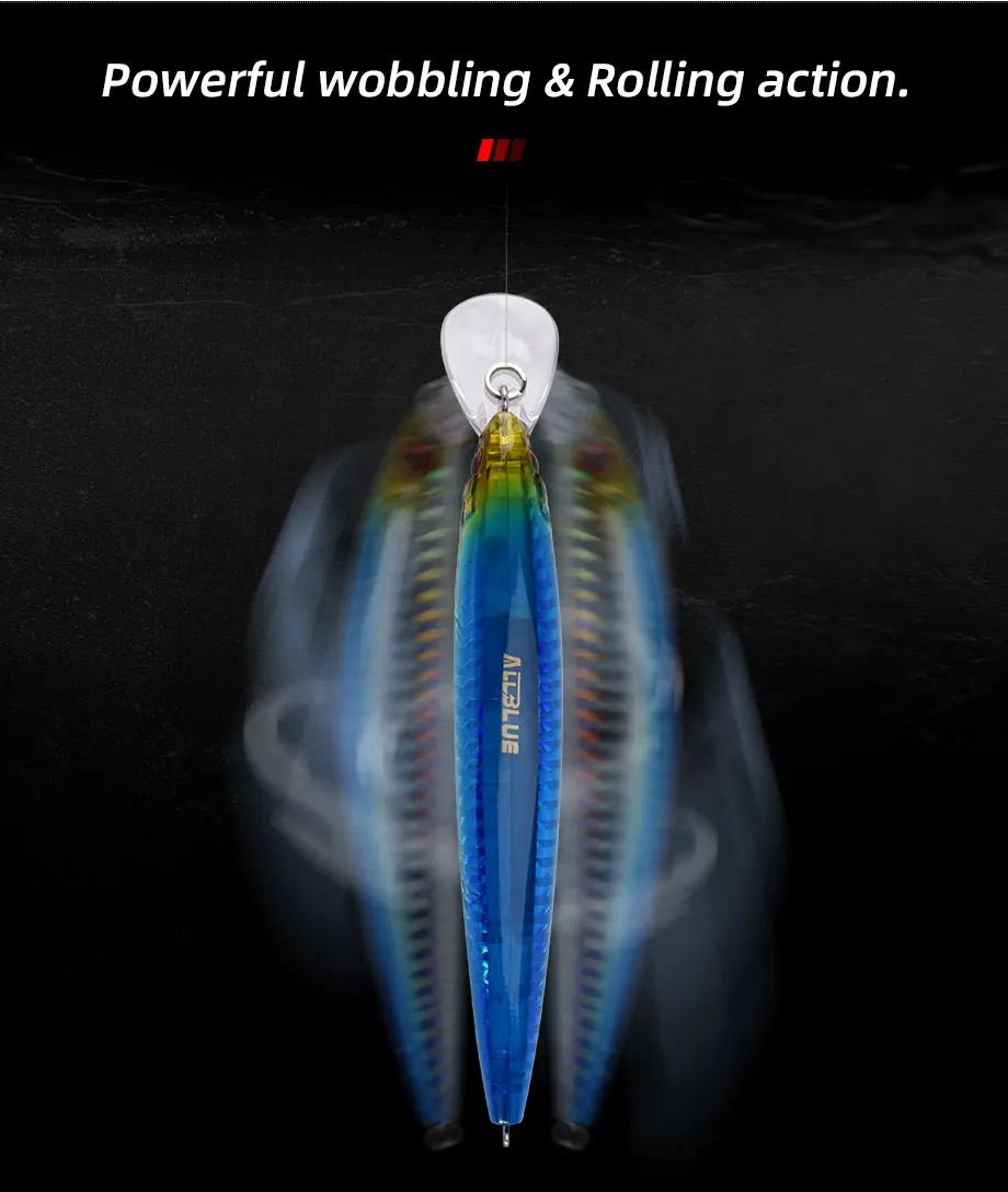 ALLBLUE Schwerer Minnow 90 mm/110 mm sinkender Jerkbait Longcast Angelköder Salzwasser Seebarsch Kunststoff Kunstköder Tackle – Detail 4