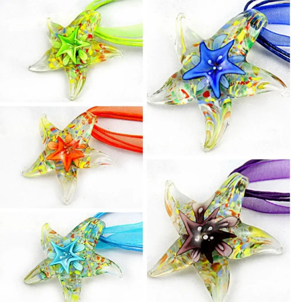 New Handmade Murano Lampwork Glass Flower Star Pendant 50*45MM Fit Necklace LL64