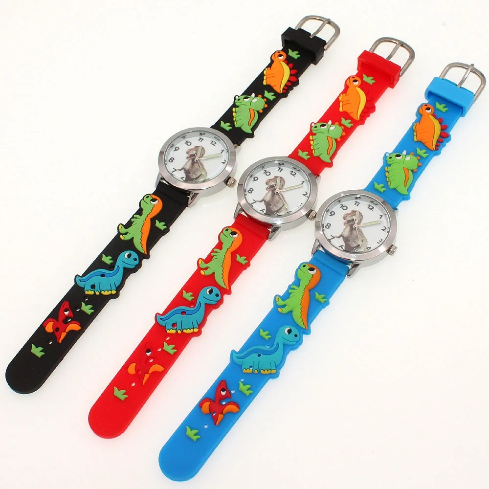 Relojes informales para niños, reloj de pulsera de cuarzo de silicona con esfera de dinosaurio, 3D, regalos