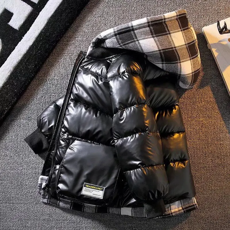 2021 New Boys Down Jacket for autumn winter Outerwear plaid Boys waterpoof hooded Zipper coat Children's clothes 10 12 14 years