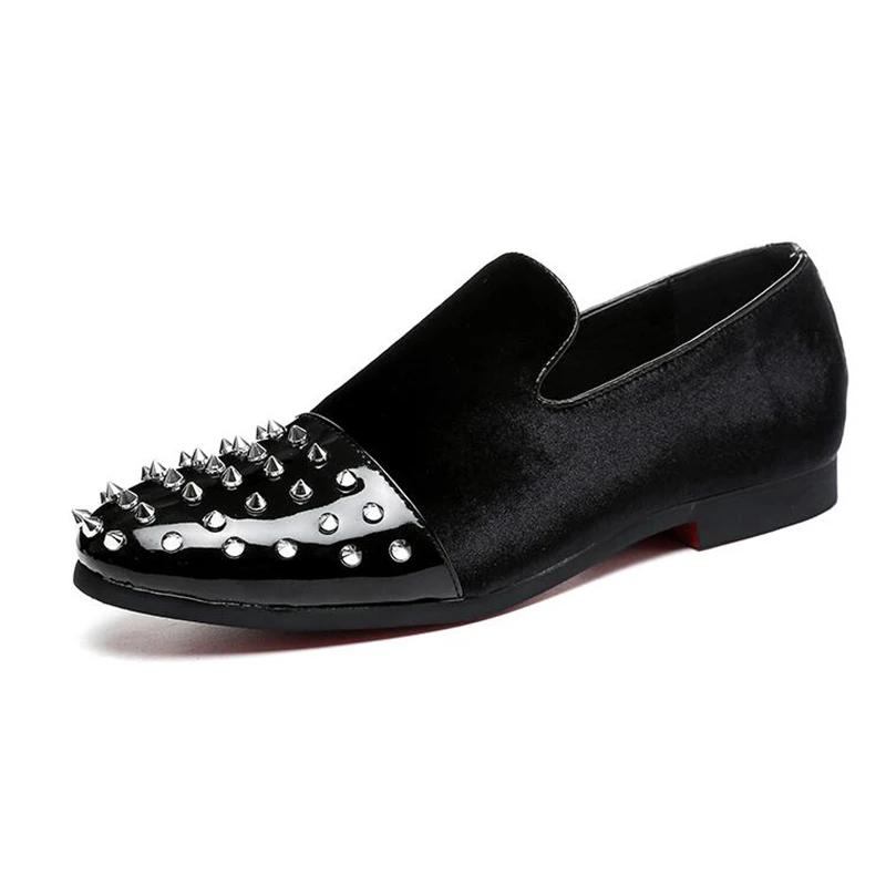 Party Rhinestone Rivet Men Flats Men Casual Shoes Brand Men Shoes plus size Loafers Men Velvet wedding shoes ST386