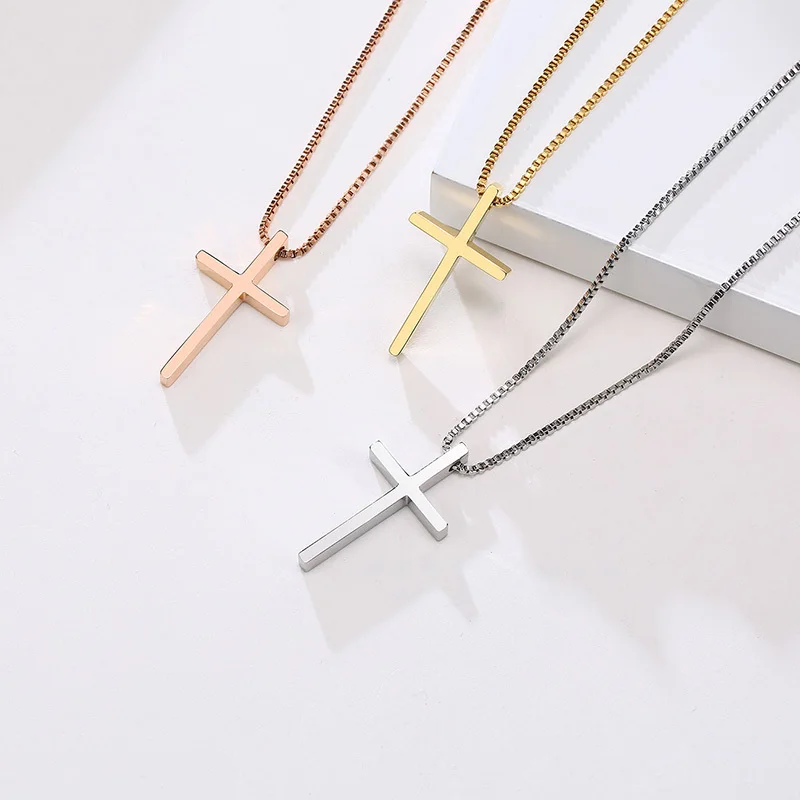 Vnox Simple Stainless Steel Cross Pendant Necklaces for Women, Prayer Religious Choker Collar Christian Gift Jewelry