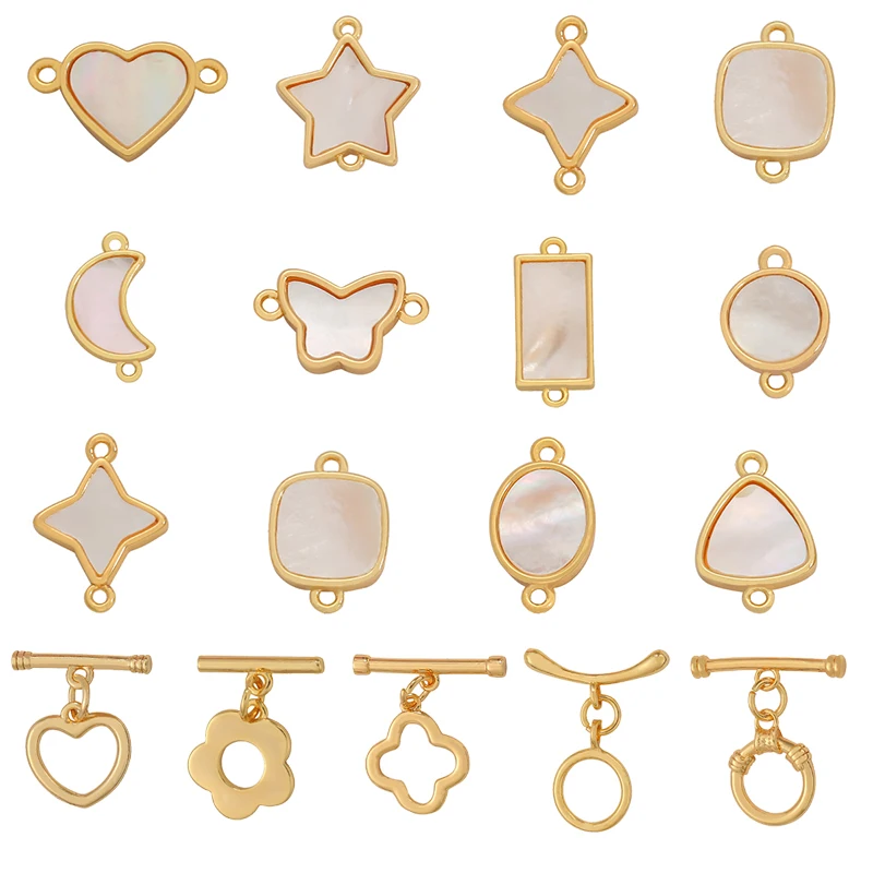 18K Gold Plated 1Pc 2-Hole Heart Oval Bracelet Necklace Jewelry Connector OT Toggle Clasps Copper DIY For Jewelry Findings Make