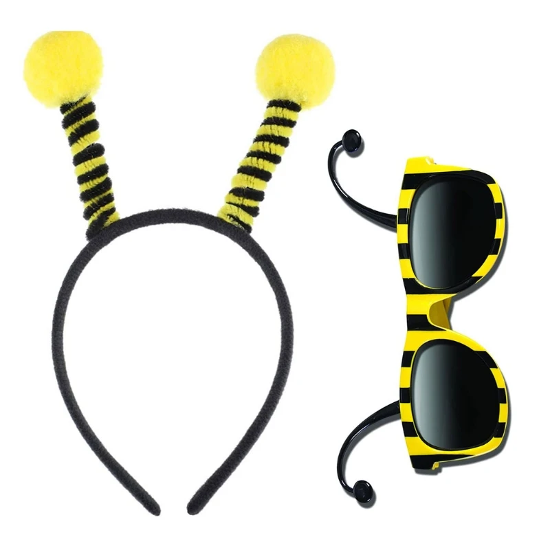 2024 New Bumble Bee Cosplay Party Favors for Women Men and Kids Party Costume Cosplay Accessory Bee Head Hoop Glasses Set