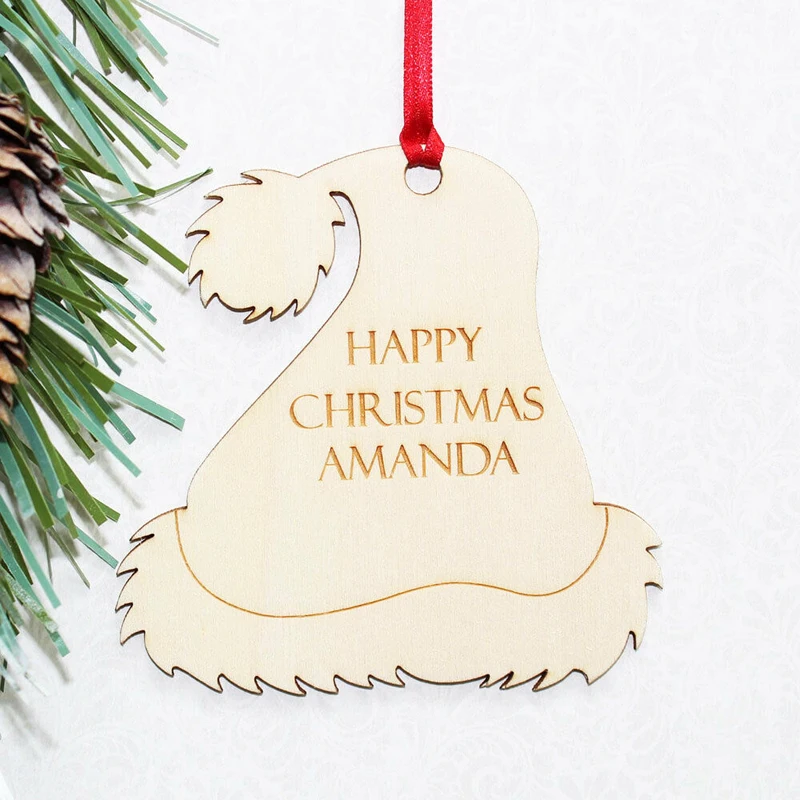 

Personalized Wooden Christmas Tree Decoration, Santa Hat,Custom Ornament, Tree Decorations