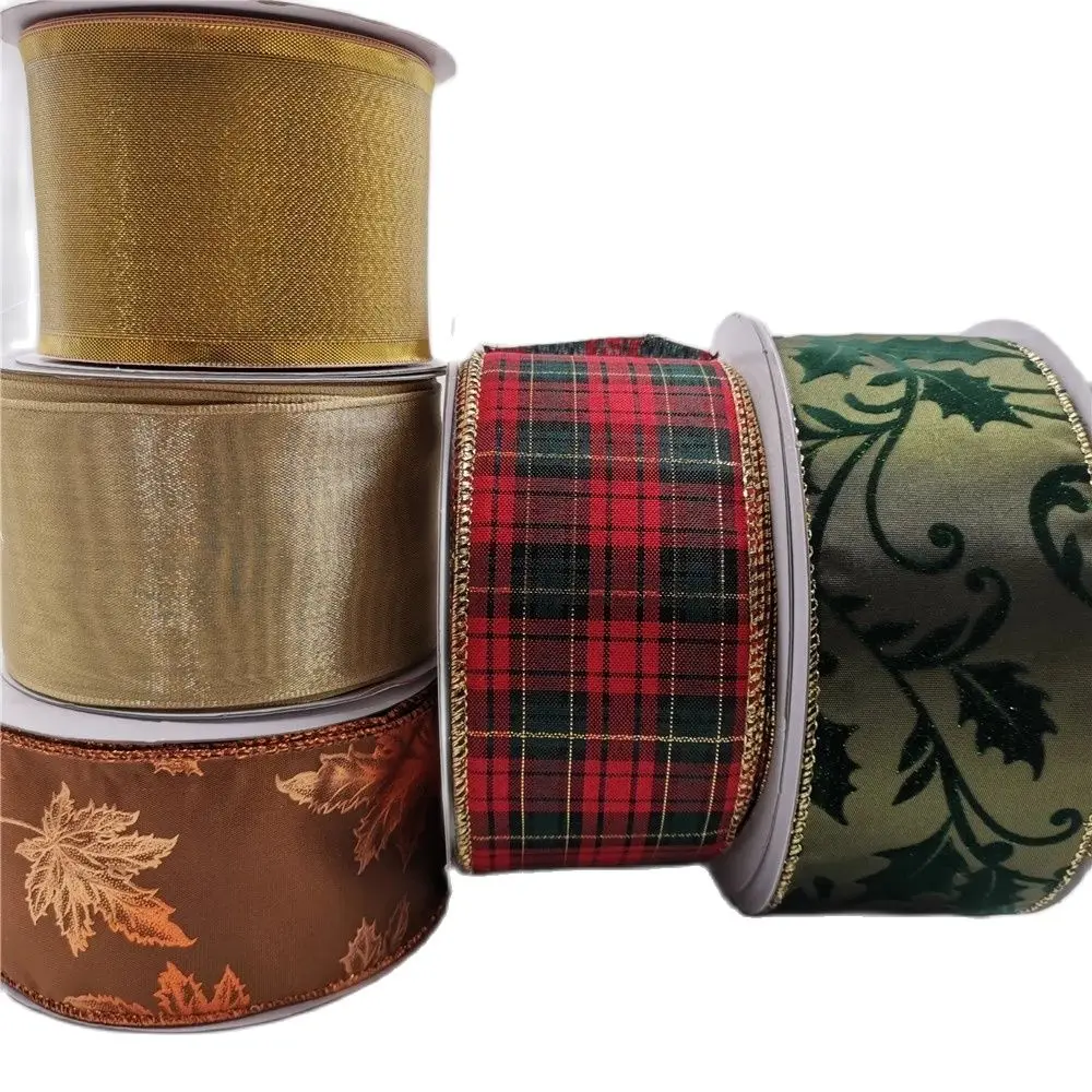 63MM 25yards Wired Edge  Red Buffalo Scottish Checked Plaid Ribbon for Festival Christmas Decoration New Year Gift Wrapping 2287