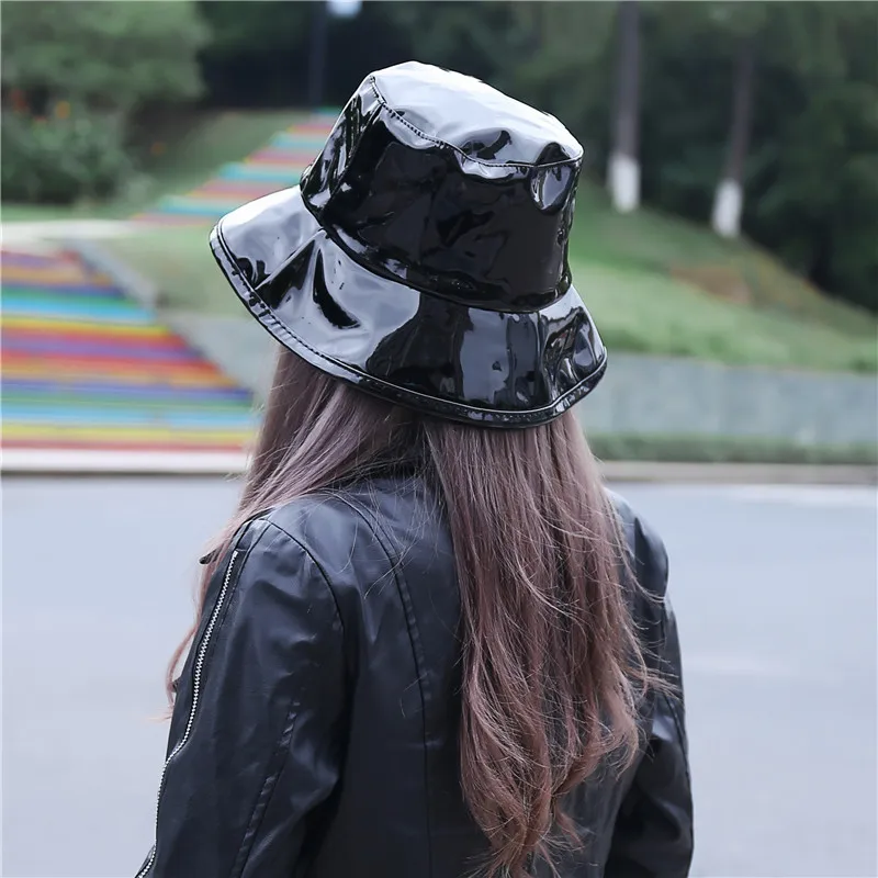 New 2024 Spring Black Leather Bucket Hat Women Hip Hop Summer Cap gorro pescador harajuku Hats men bob chapeau fisherman hat