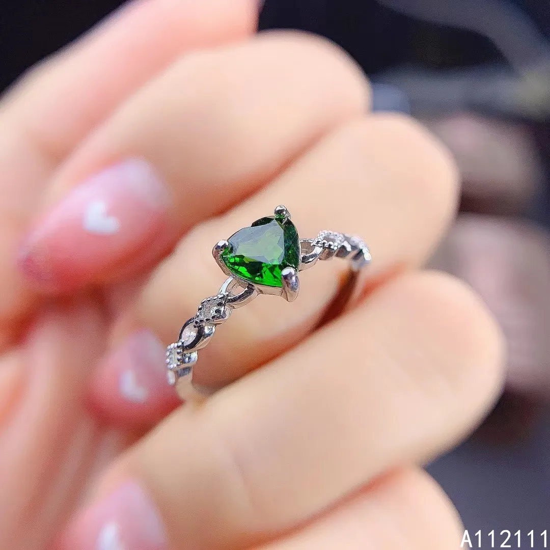 

Fine Jewelry 925 Sterling Silver Inlaid With Natural Gem Luxury Fashion Heart Diopside Women's OL Style Ring Support Detection