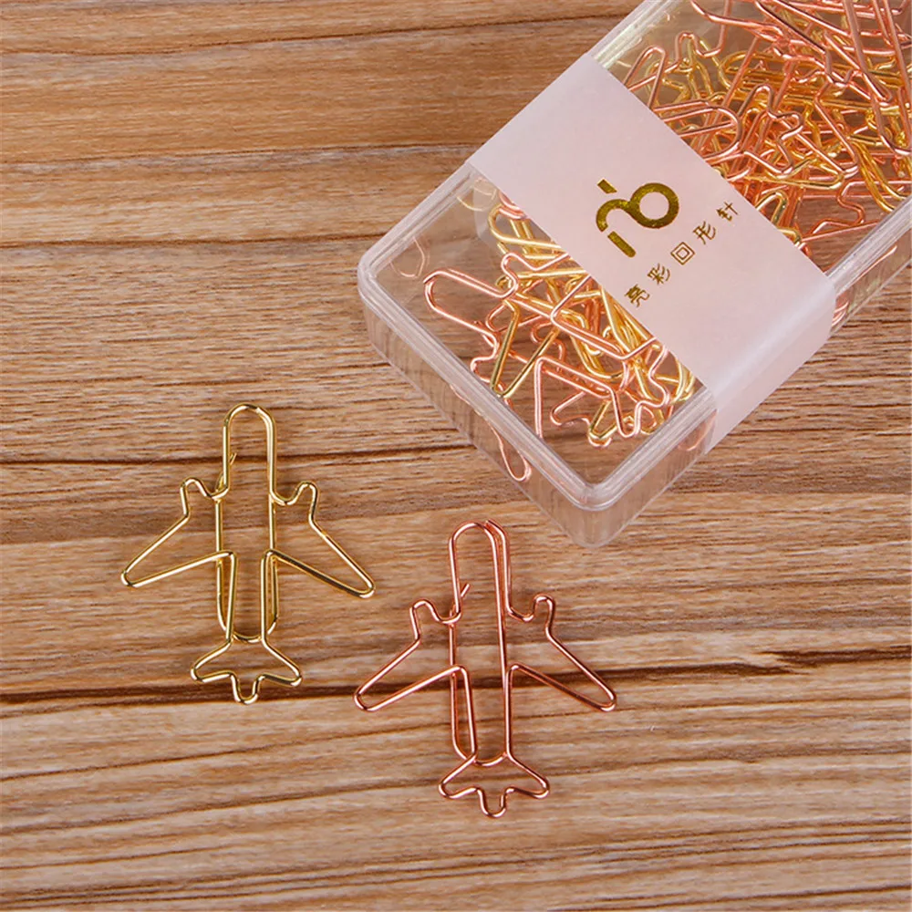 10/12/20/50pcs/set Rose Gold Airplane  Metal Paper Clips Escolar Bookmarks Memo Clip Binder Clip Stationery Book Note Decoration