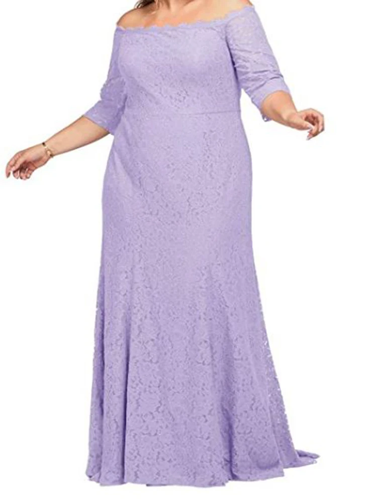 Robe de mère de mariée en dentelle lilas, longueur au sol, robe de demoiselle d'honneur formelle en dentelle douce, grande taille