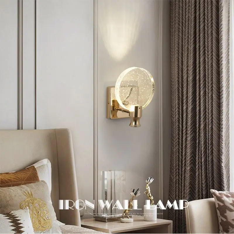 Modern Minimalist Luxury Bubble Crystal Wall Lamps Creative Bedroom Bedside Living Room Background Wall Golden Aisle Light Led