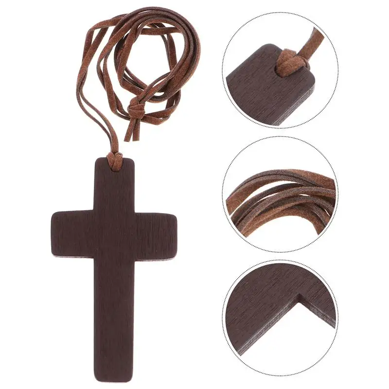 12pcs Natural Wood Cross Pendant Necklace Handmade Wooden Crosses Crucifix Necklace Pendant Ornaments For Women Men