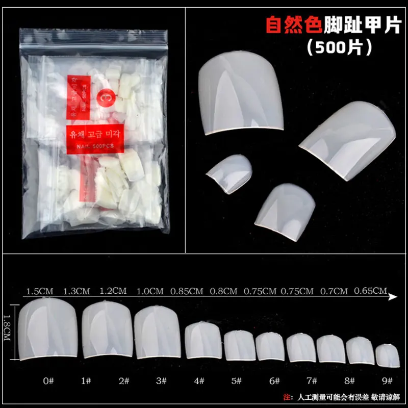 500 Pcs Fake Kunstmatige Teen Nagels Volledige Dekking Acryl Fasle Teennagels Franse Voet Tips Pedicure Diy Nail Art Decor