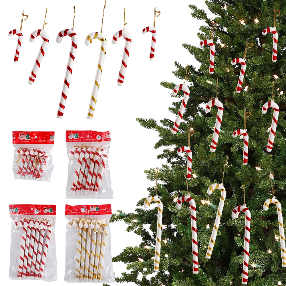 

6Pcs Multi Size Red/Gold Christmas Candy Canes Christmas Tree Hanging Pendants Xmas New Year Home Decorations Kids Toys Navidad