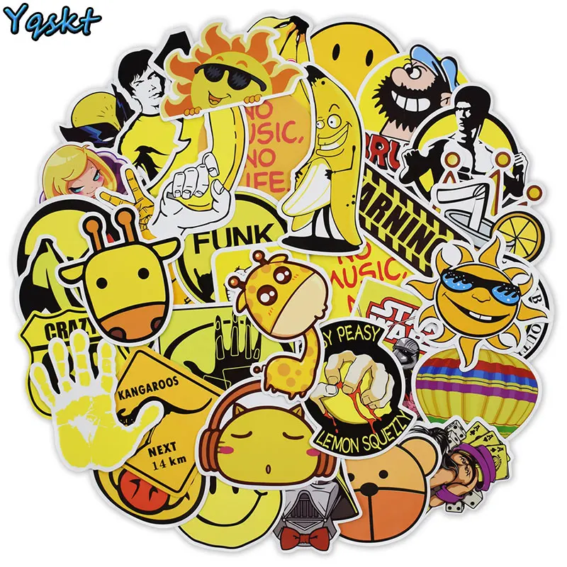 50 Pcs Mixed Yellow Stickers Fixed Style for Laptop luggage Motorcycle Bike Car Styling Home Decor Graffiti  Funny Sticker