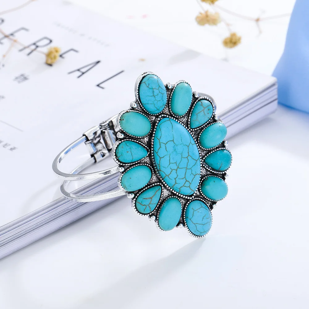 Banny Pink Indian Wedding Geometric Stone Bangle Bracelet For Women Ethnic Metal Spring Bangle Bracelet Retro Handwrist Bangle
