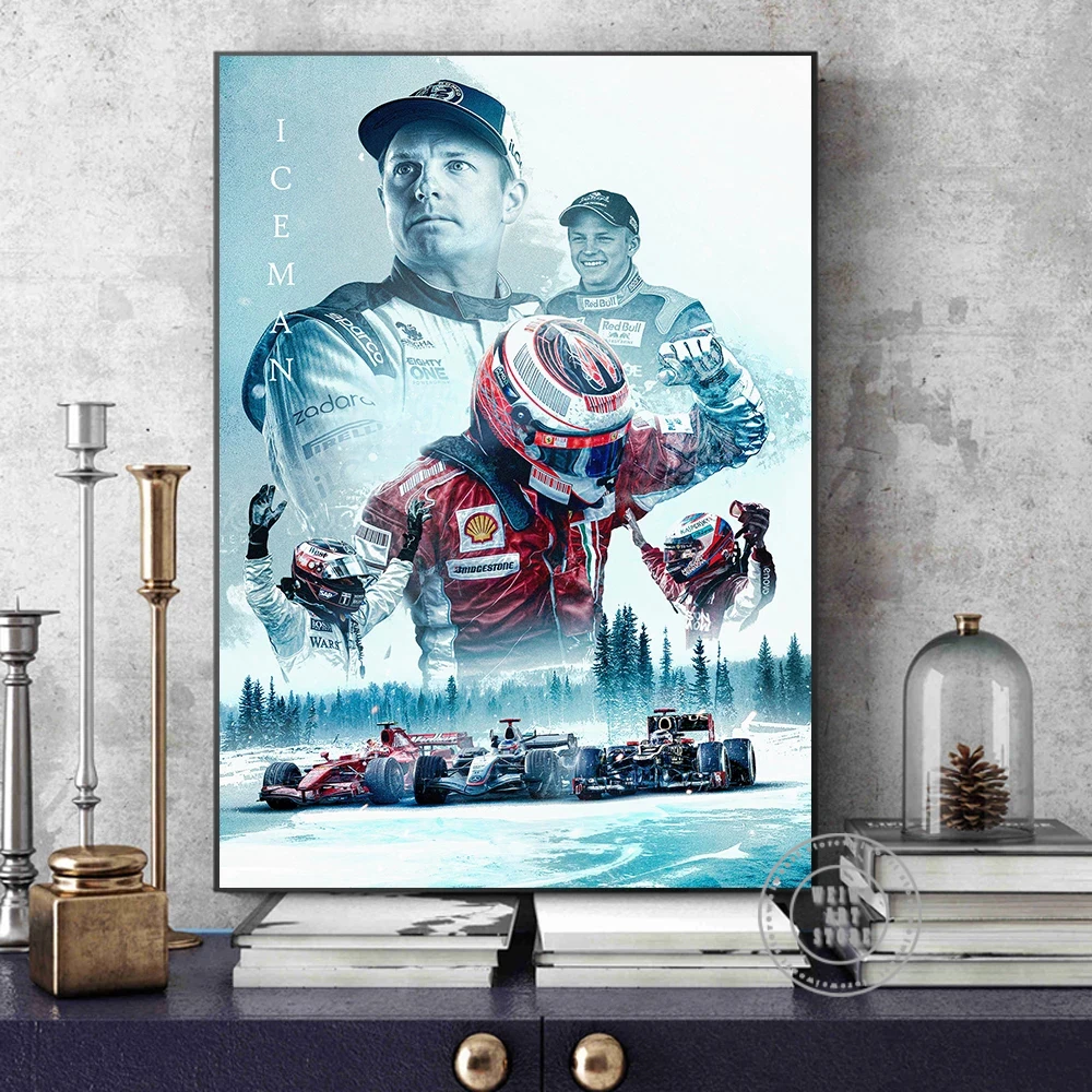 F1 Kimi Raikkonen Iceman Poster Formula 1 Champion Canvas Painting Racing Car Wall Art Prints Picture for Living Room Home Decor