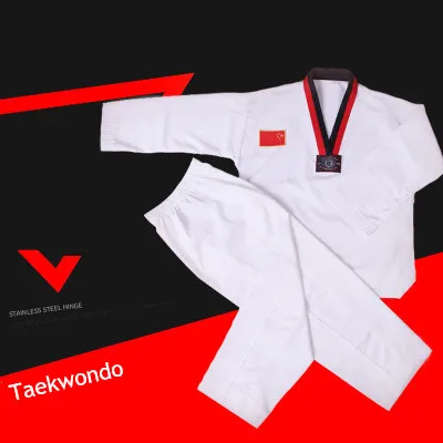 Traditional White Taekwondo Uniform Unisex Children Adult Suit Karate Judo Dobok WTF Karate Clothes Long Sleeve Fitness Training