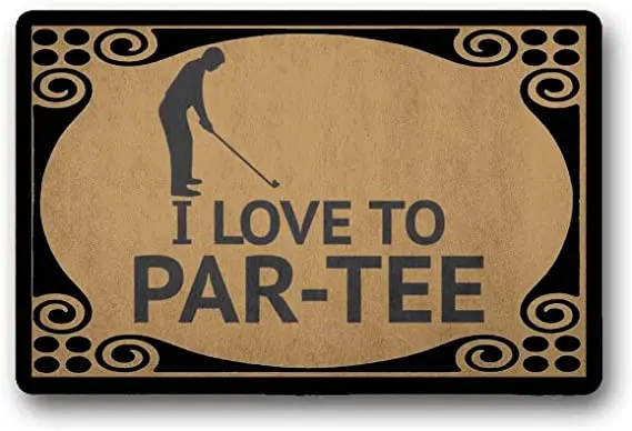 

Door mat I Love to Par-Tee Golf Gift Golfer Rubber Backing Anti-Slip Outdoor Doormat