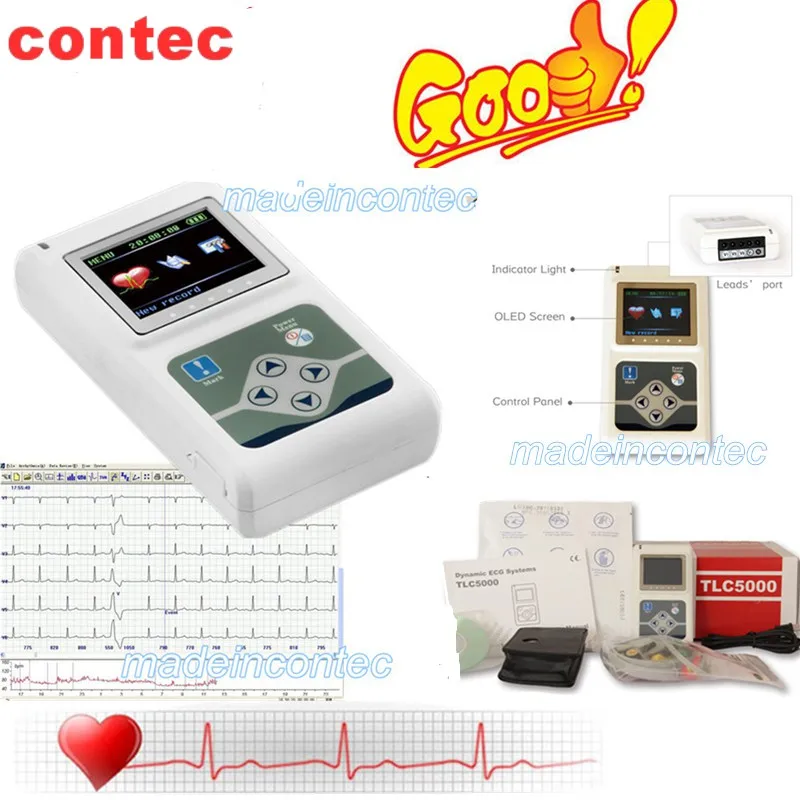 

CONTEC TLC5000 24Hours CE Dynamic ECG ECG Systems with Recorder & Analysis Software Holter