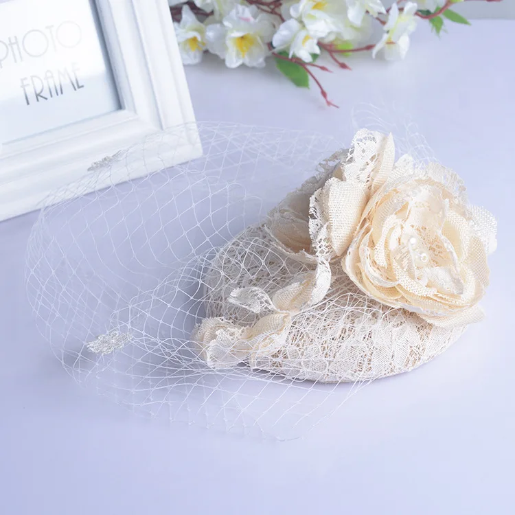 Mingli Tengda Handmade Linen Flower Headdress Lace Hat Wedding Hats Accessories Decoration Bridal Jewelry Bride Birdcage Veil