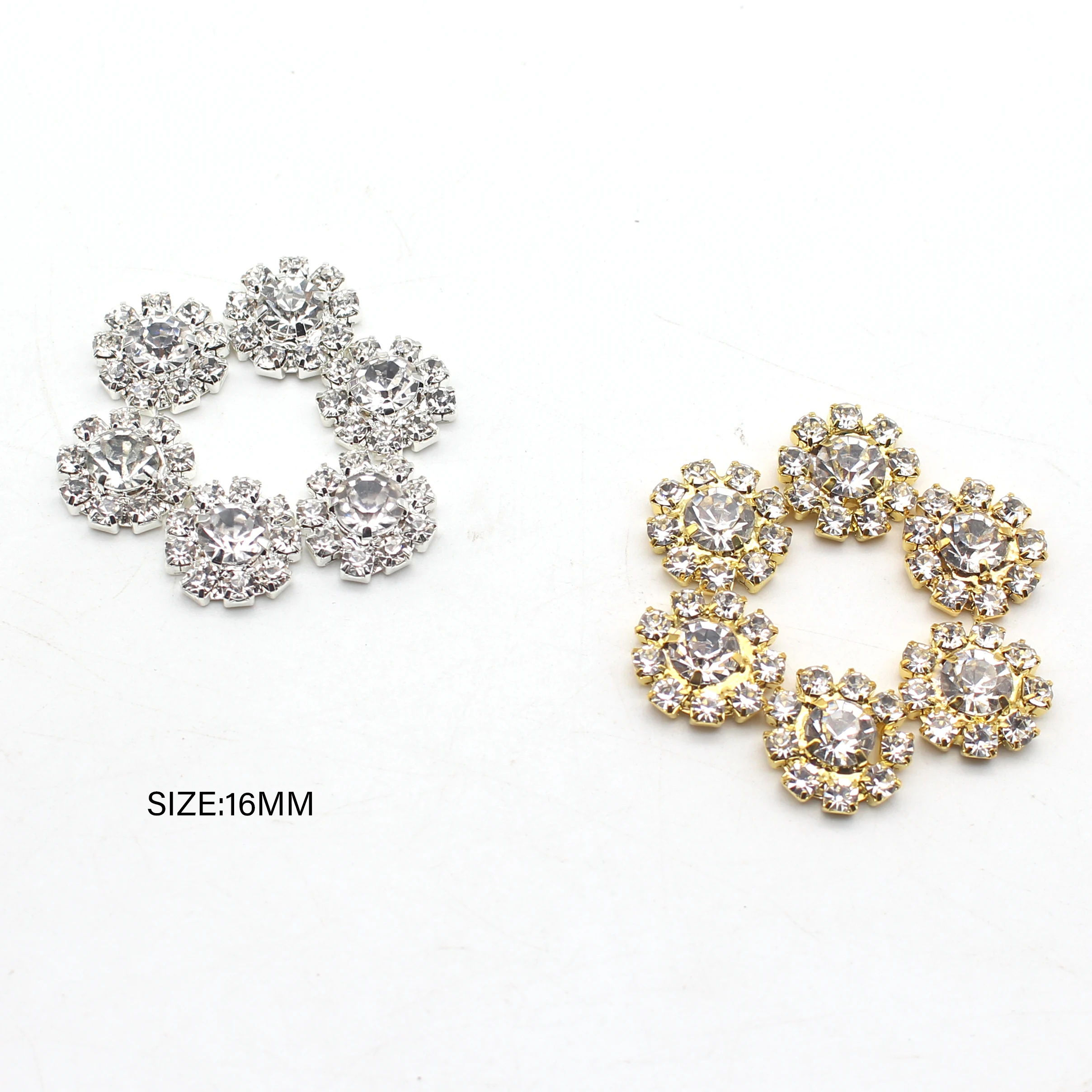 10Pcs/Lot 16mm Flat Alloy Bottom Rhinestone Buttons Jewelry Accessories DIY Craft Decoration Button Wedding Celebration