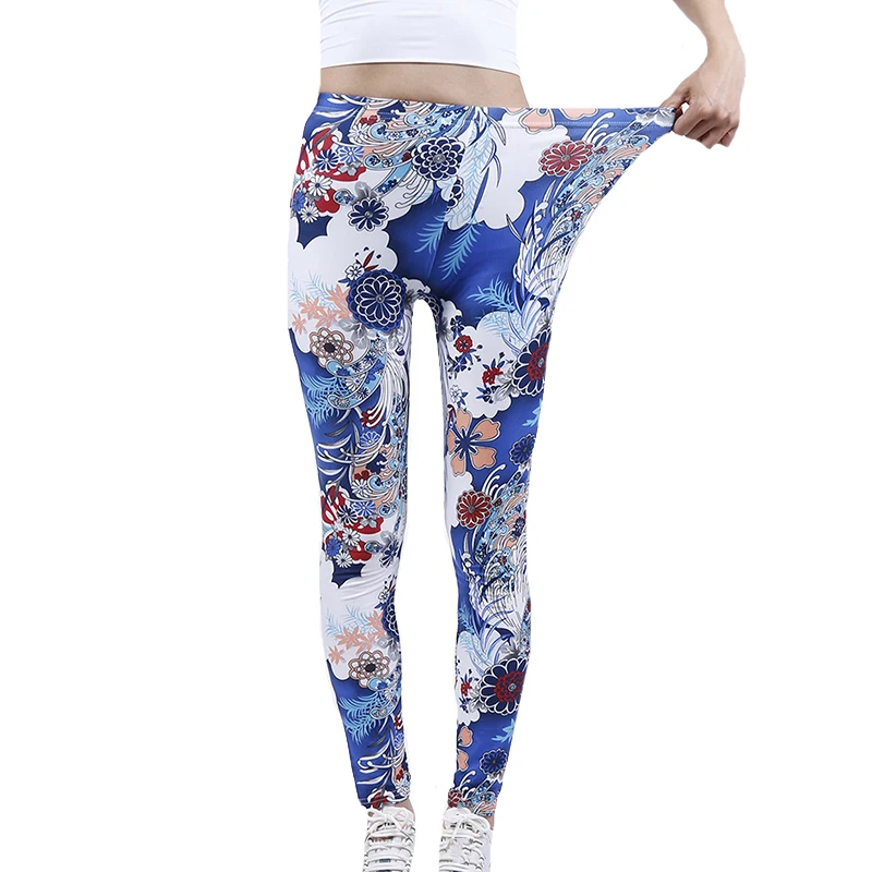 LJCUIYAO Leggings Casual da donna vita alta Push Up Patchwork fiori colorati stampa caviglia Spandex Fitness Femme vestiti