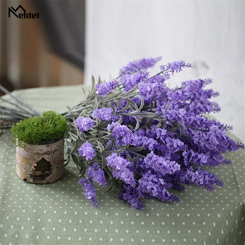 2Pcs Silk Flower Artificial Lavender Flowers Fake Bridal Flowers Bouquet Wedding Home Party Decor Purple Lavender Flowers