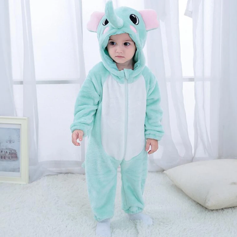 

Autumn Newborn Baby Long Sleeve Elephant Cosplay Pajamas Costume Animal Rompers Hooded For Boys Girls Babe Warm Cotton Jumpsuit