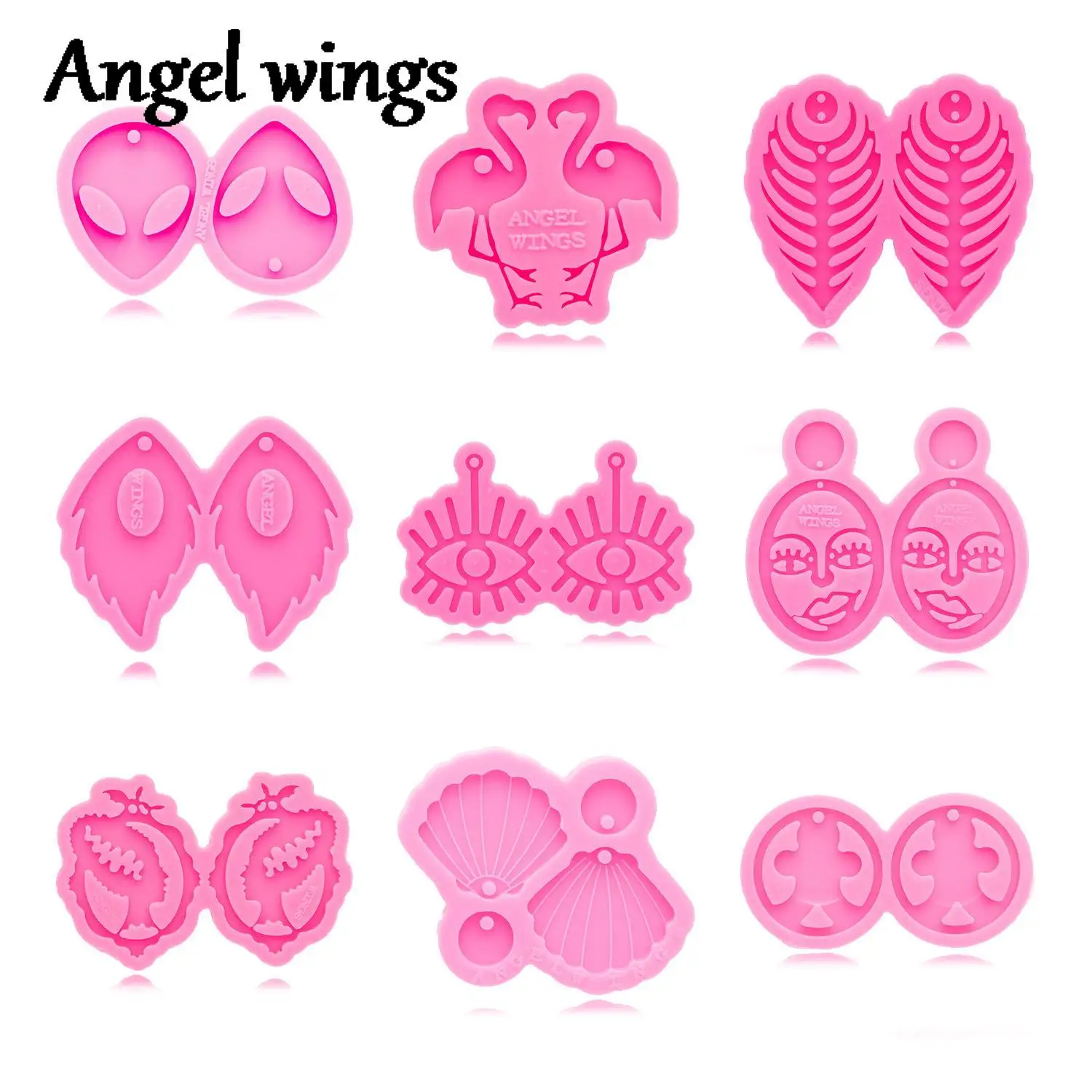 DY0317 Shell/Alien/Flamingo/Woman Face Earrings Resin Mold, Art DIY Silicone Craft Molds To for Epoxy Resin Jewelry