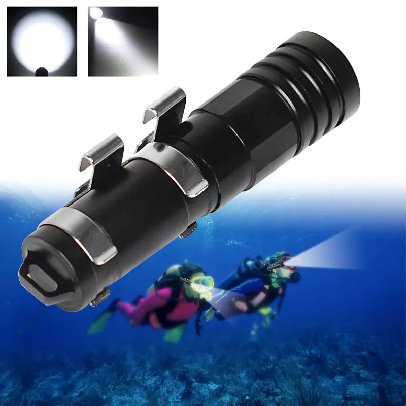 Waterproof Portable Mini LED Diving Flashlight 100M Underwater Professional Scuba Diving Torch with Clip