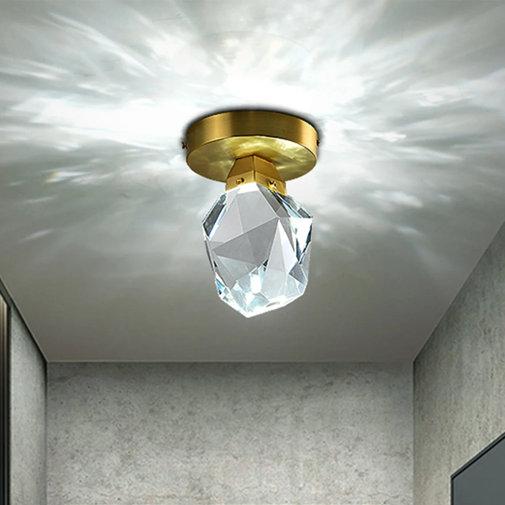 Mini Ceiling Lamp LED Modern Brass Luxury Ceiling Chandelier Clear Cut Crystal Corridor Entrance Light Fixture Hallway Lamp