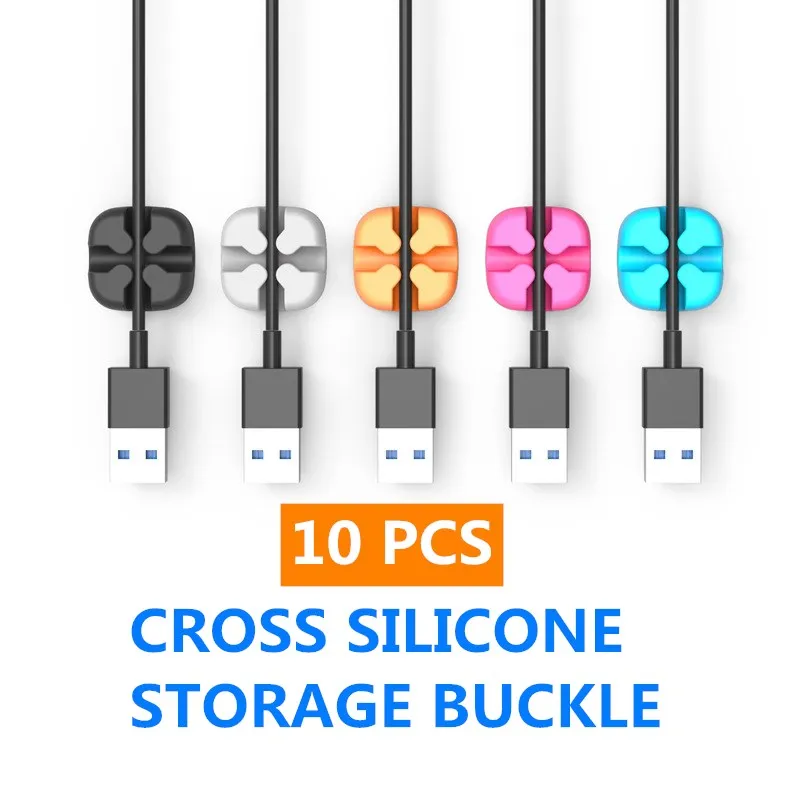 10pcs Cross Cable Fixer Desktop Cable Organizer Silicone Cable Clip Data Cable Storage Buckle Cable Single Port Five Colors