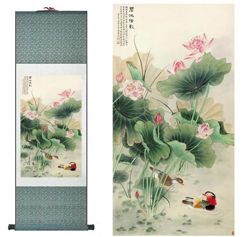 

Traditional silk art painting Mandarin Duck and water lily Chinese Art Painting Home Office Decoration Chinese painting