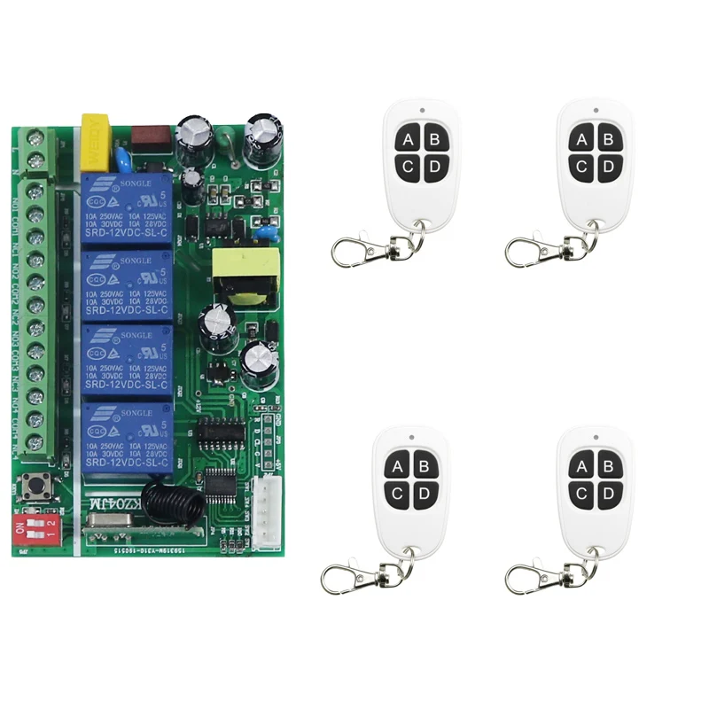 

Wireless Remote Control Switch 315 433 MHz AC85V-256V Module + 4CH 4 CH Button RF Relay For Light & Door & Pump