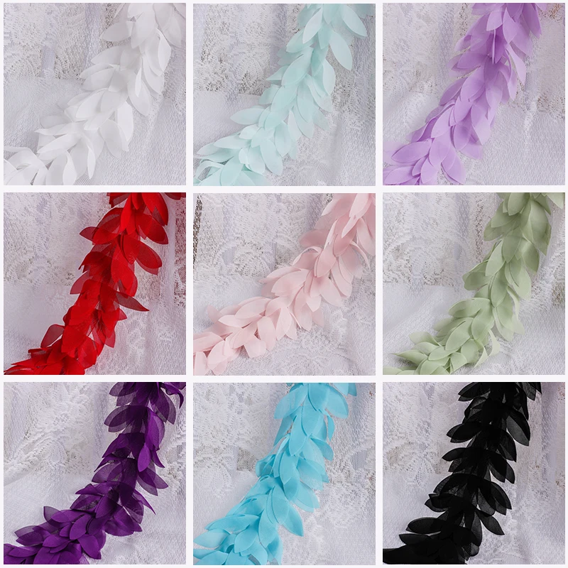 zsbszc High quality 2yards chiffon leaf lace trim chiffon strip 14 colors 3D Chiffon DIY 12cm Width lace trim lace ribbon XF11