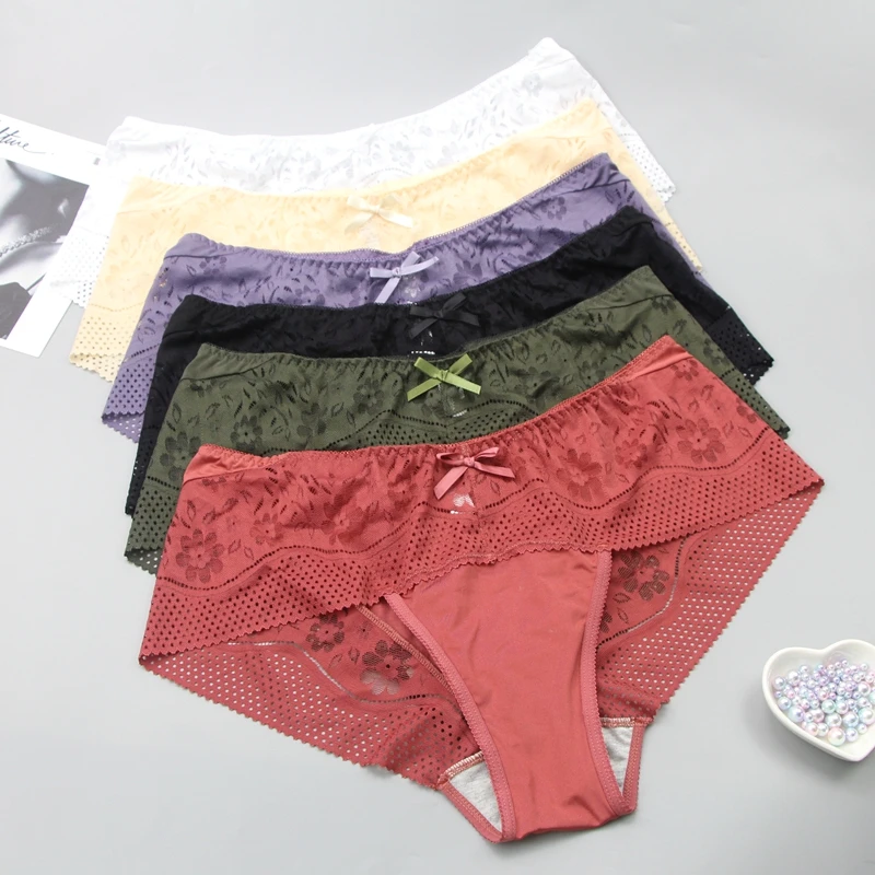 DaiNaFang Casual Fashion Ladies Underwear Lace Mid-Waist Large Size Pure Color Skin Friendly Female Lingerie