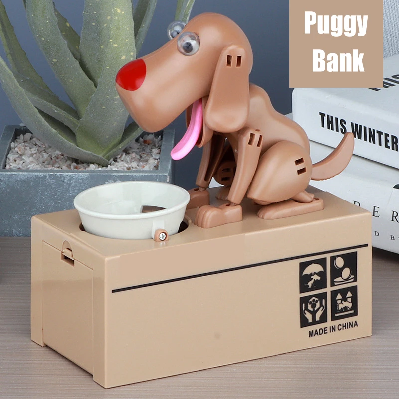 Little Dog Puggy Bank Battery Powered Robotic Coin Munching Toy Money Box Saving Money Coin Bank for Kids In Stock