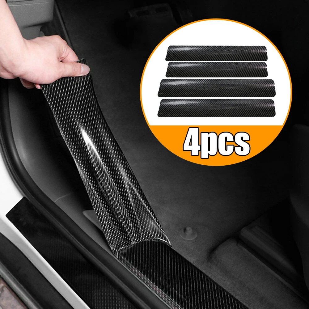 

4pcs Car Auto Vehicle Accessories Door Sill Scuff Welcome Pedal Protect Carbon Fiber Durable Sticker Decal Exterior Universal