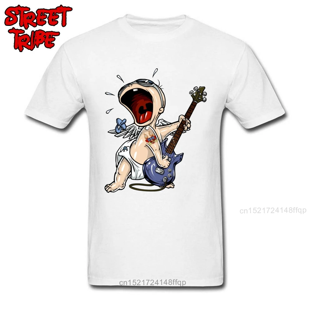 Crazy Cool Men T Shirt Punk Baby Dad Tshirt Print Mens Funny Clothes Cartoon Guitar Player T-shirt Hip Hop Tops Tees Cotton