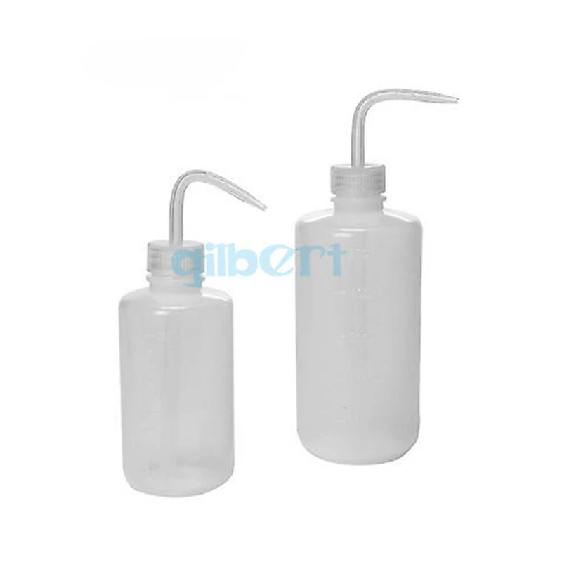 150ml 250ml 500ml Plastic PE Squeeze Bottle Tattoo Wash White Bent Tip Clear Labware