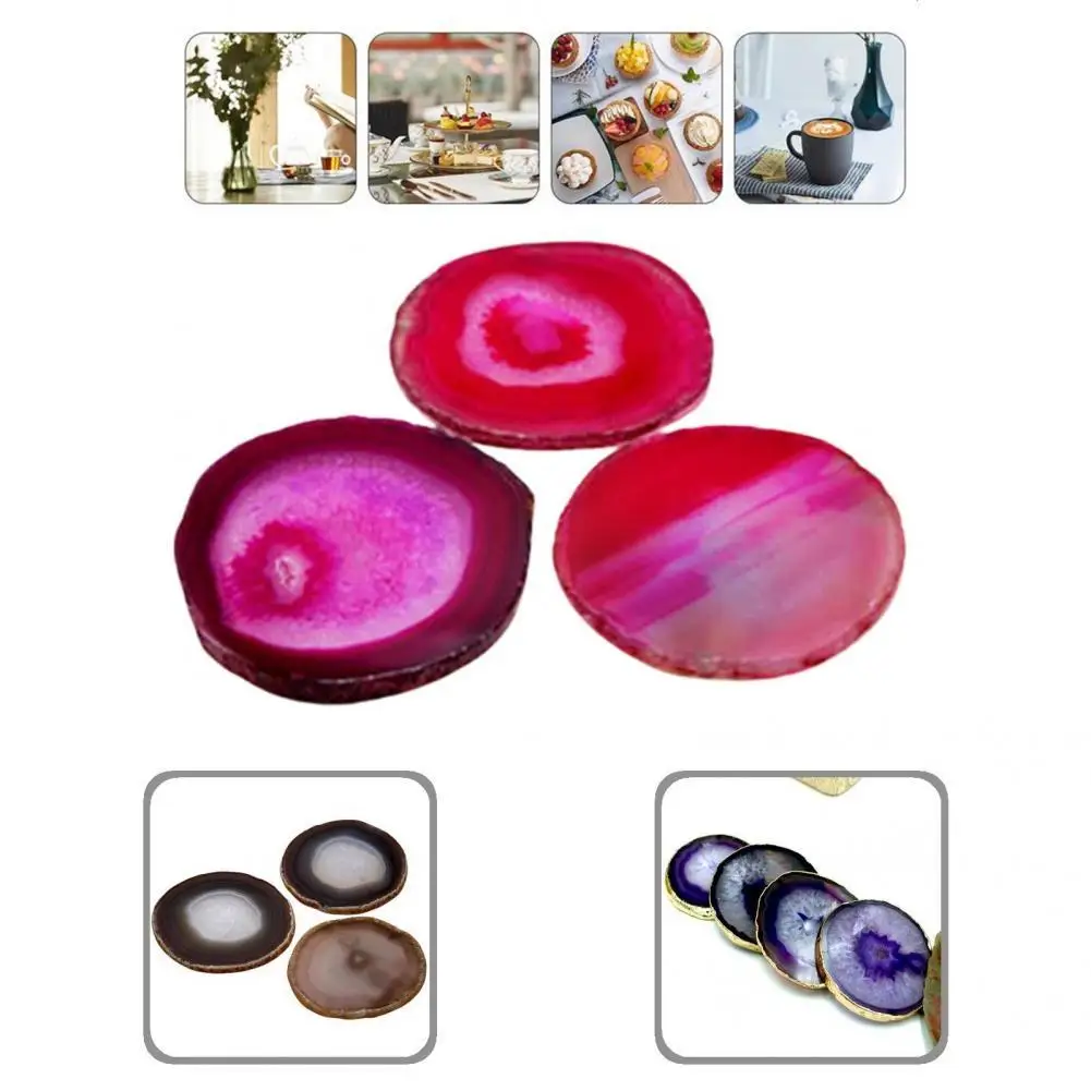 Excellent Cup Mat Sliced Wear-resistant Smooth Surface  Dyed Coaster Natural Agate Sliced Coaster   for Bar  Dyed Coaster