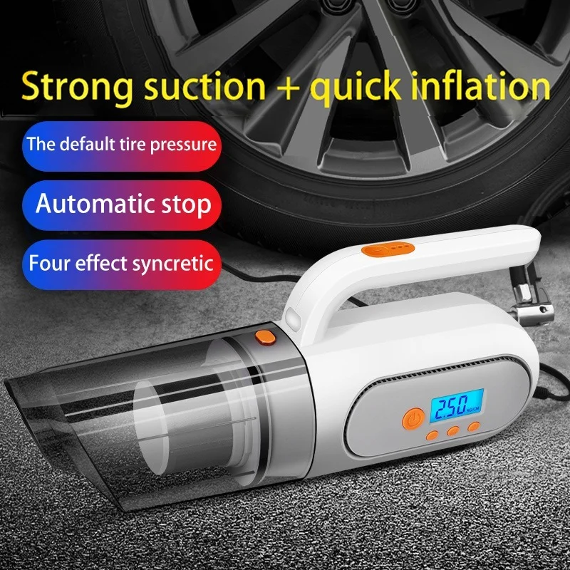 4 In 1 Wired Charging Car Vacuum Cleaner Air Pump Powerful Auto Tire Pressure Detection Inflatable Pump Air Compressor