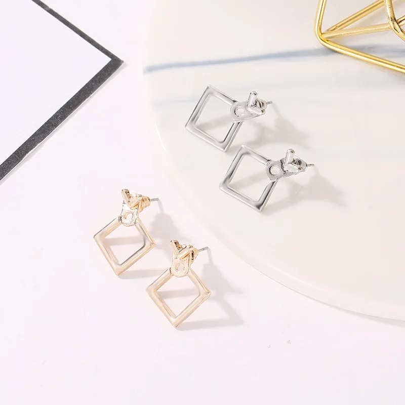 2019 Oorbellen Wholesale Korean Trendy Cute Earrings Jewellery Geometric Square V Word Stud Earrings For Women Fashion Jewelry