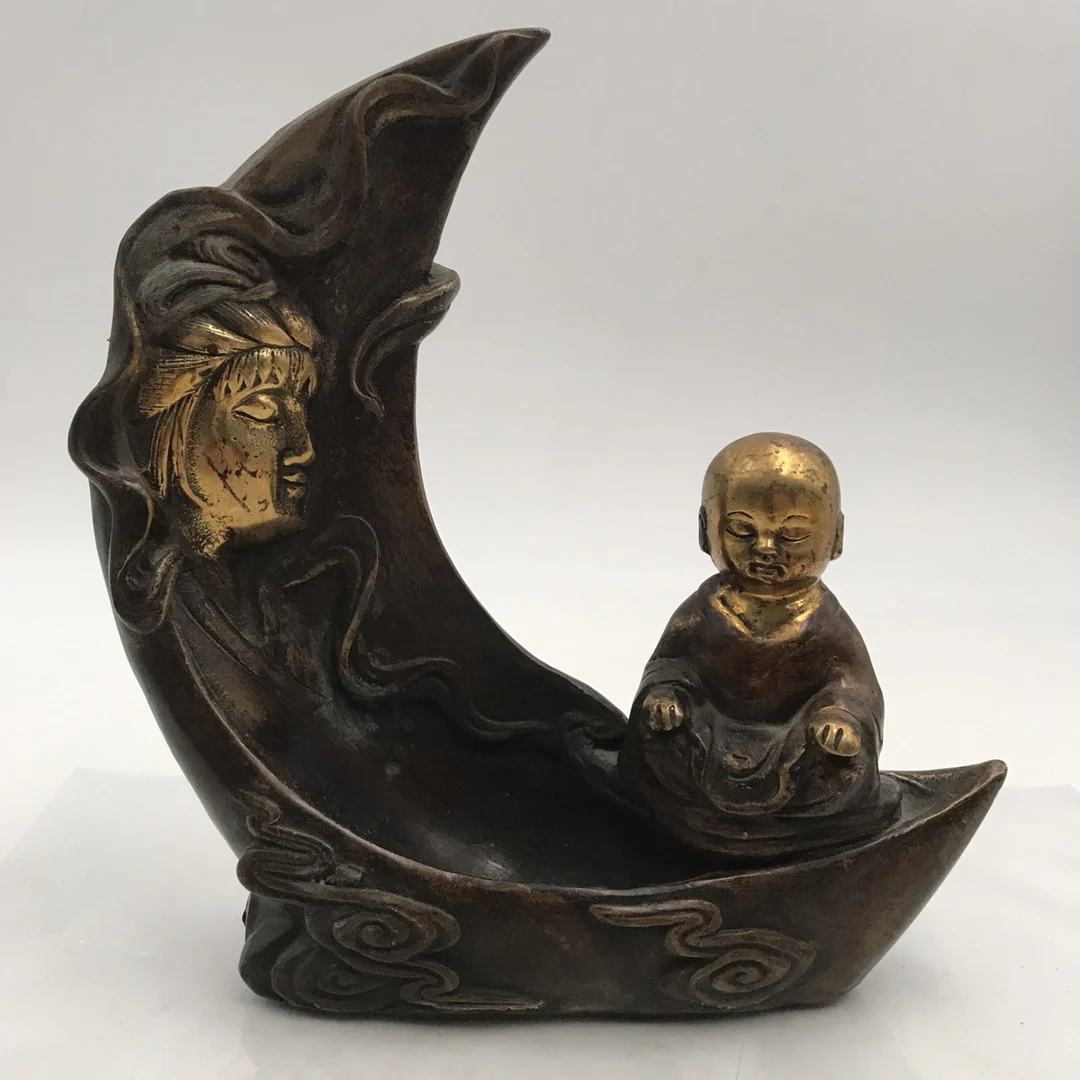 

Exquisite Antique Brass Gilt Meditation Little Monk Home Decoration