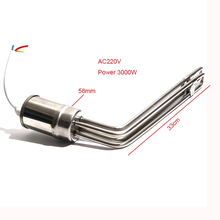 Electric Water Heater Heating Element 33/30CM Tube Length AC220V 1500W/3000W for 58mm Installation Caliber Solar Water Heaters