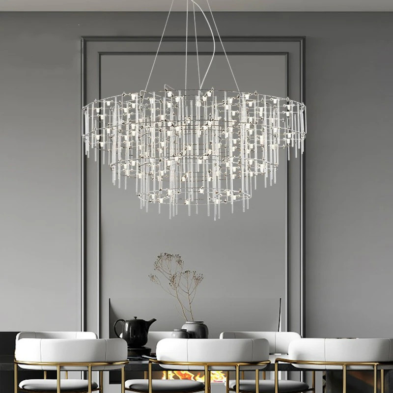

Silver Modern Novelty Chandelier Lighting Dining Living Room LED Hanging Lamp Round Luxury Bedroom Lobby Deco Designer Fixtures