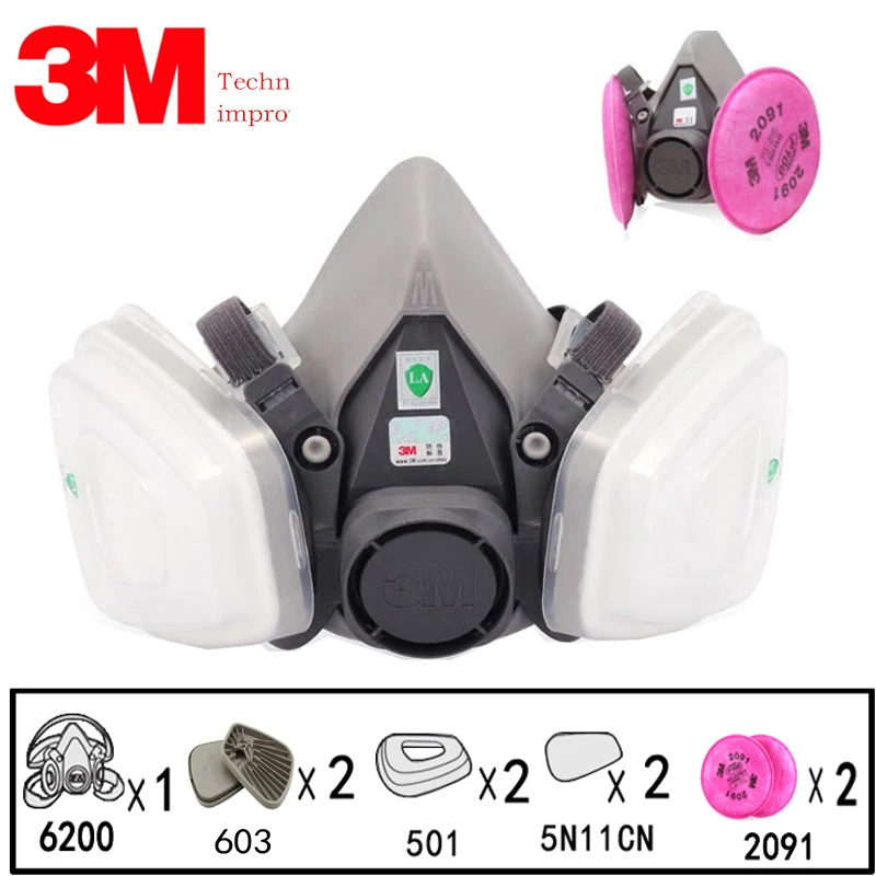 9 In 1 3M 6200 Industry Half Face Paint Spray Gas Mask Respirator Protective Safety Work Dust Proof Respirator Mask With Filter